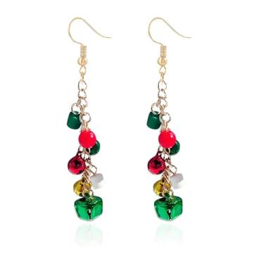 Imagem de LPYO Brincos femininos Jingle Bell fofos vermelhos e verdes com pingente de sininho colorido de Natal, acessórios de Natal, Medium, Zinco, Sem pedra preciosa