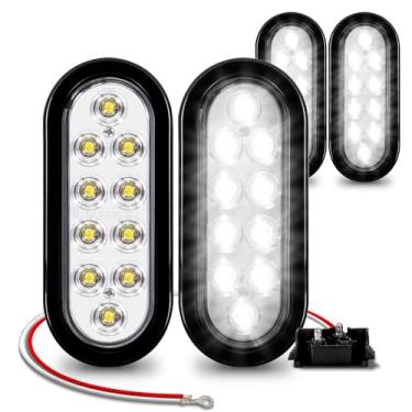 Imagem de TRUE MODS Kit de luz traseira de reboque de LED oval branco transparente 4 peças [DOT FMVSS 108] [SAE (2) R] [ilhós e plugue de 2 pinos] [IP67 à prova d'água] [sinal de reserva] luzes de reserva para