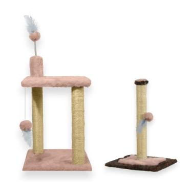 Imagem de Arranhador Para Gatos 2 Plataformas Brinquedos Poste P Torre Sisal Car