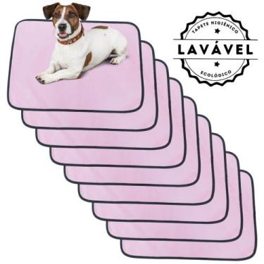 Imagem de Kit com 9 Tapetinhos Alta Absorção para Pets 70x50 Rosa 200 Lavagens P