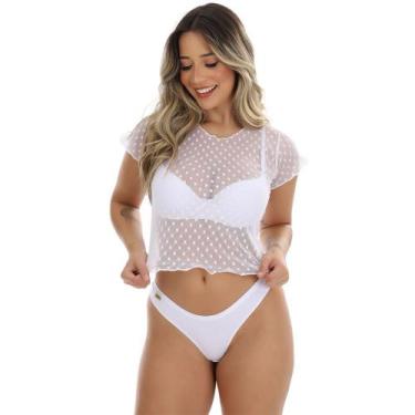 Imagem de Blusa Tule Feminina Transparente Fristyle Poá Manga Curta, M