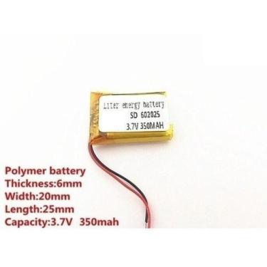 Imagem de Bateria C/ 3,7v 350mah 6mm X 20mm X 25mm 2 Fios 602025 - bgb