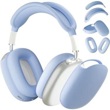 Imagem de ATUAT Capa para fones de ouvido AirPods Max, capa protetora de silicone, acessórios de pele anti-arranhões para mulheres e homens para Apple AirPods Max 2024/2020 (USB-C/Lightning), azul claro