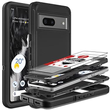 Imagem de HONG-AMY Capa para Google Pixel 7A, capa Pixel 7A com 2 peças de protetor de tela de vidro temperado, 3 em 1, capa de proteção resistente à prova de choque para Google Pixel 7A 5G (preto/preto)