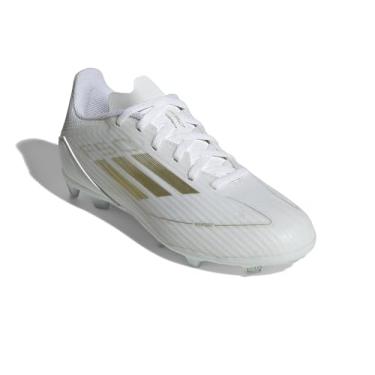 Imagem de adidas Tênis infantil unissex F50 League Firm/Multi Ground, Branco/dourado metálico/branco, 12 Little Kid