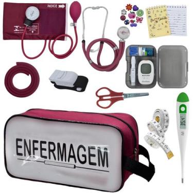 Imagem de Kit de Enfermagem Aparelho de  Pressao Estetoscopio Necessaire Transpa