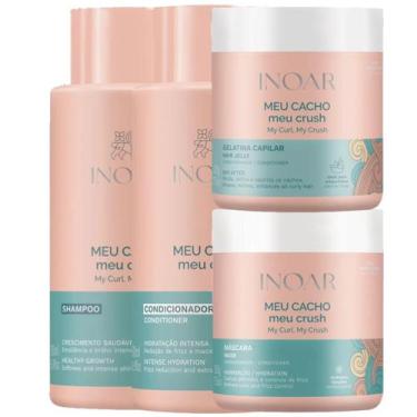 Imagem de Kit Inoar Meu Cacho, Meu Crush Sh 500ml + Cond 500ml + Másc 500g + Gel