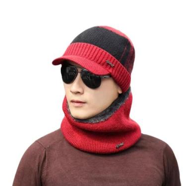 Imagem de Kit Boné Boina Gorro Cachecol Beanie Forrada Lã Inverno, Único, Vermel