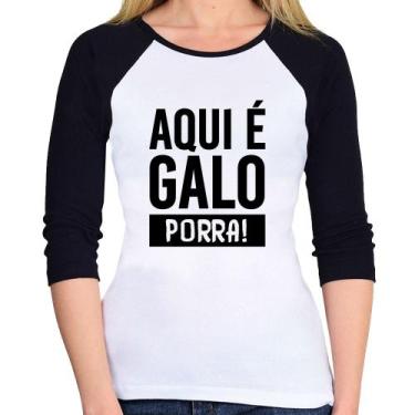 Imagem de Baby Look Raglan Aqui é galo  Manga 3/4 - Foca na Moda, Branco, Preto,
