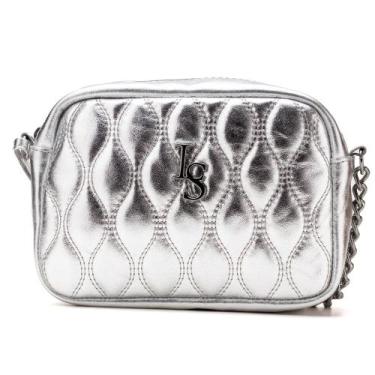 Imagem de Bolsa Feminina em Couro Legítimo Metalizado Prateado - Leandra Soares