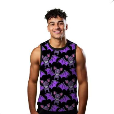 Imagem de Camiseta Algodão Regata Verão Estilo Moda Praia Morcegos Cartoon Roxo 