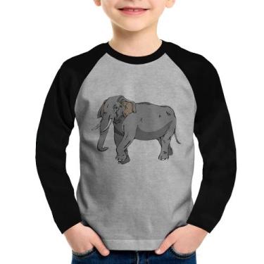 Imagem de Camiseta Raglan Infantil Elefante Ilustração Manga Longa - Foca na Mod