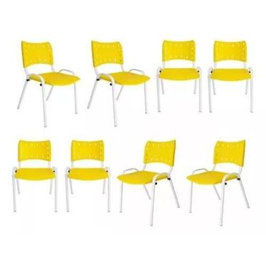 Imagem de Kit Com 8 Cadeiras Iso Para Escola Escritório Comércio Amarela Base Br