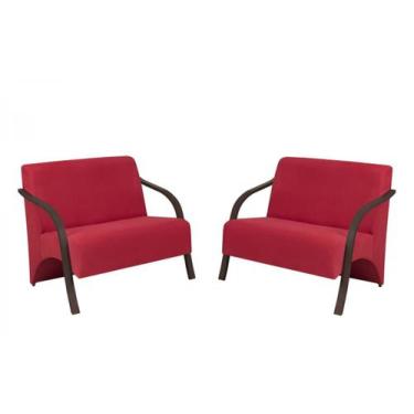 Imagem de Kit 2 Poltronas Namoradeira 2 Lugares Vênus D Salla Suede Braço Madeir