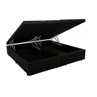 Imagem de Base Cama Box Baú Blindado Bipartido King Size Corino Preto 43x193x203