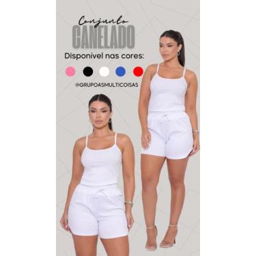 Imagem de Conjunto feminino malha canelada kit com uma regata e um short ideal p
