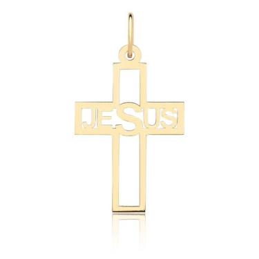 Imagem de Pingente Cruz Jesus Nome Vazado Ouro 10k Puro P113 - MAEHLER JOIAS, Do