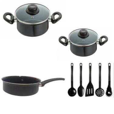 Imagem de Jogo Panelas 8 peças Cerâmica preto Indução Cooktop Elétrico á gás - J