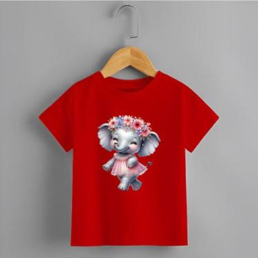 Imagem de Camiseta Infantil Menina Elefante Coroa de Flores Personalizada Delica