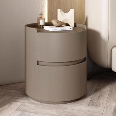 Imagem de Mesa de cabeceira redonda, mesa de cabeceira de madeira para quarto, mesa de cabeceira externa de couro, mesa de cabeceira, mesa de cabeceira para sala de estar, prateleira de gaveta, mesa lateral