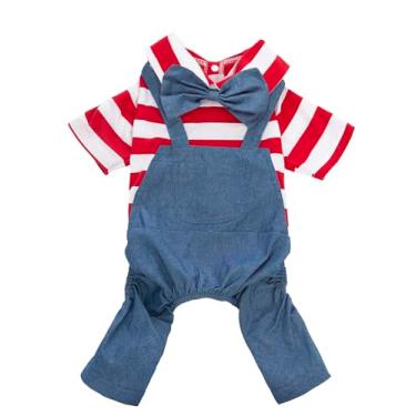 Imagem de Coomour Camisa para cachorro roupas de verão para animais de estimação, macacão de algodão, gravata borboleta, casaco azul legal, casaco clássico para cães pequenos (GG)