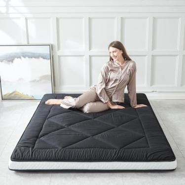 Imagem de INFINICE Colchão de chão japonês, colchão futon, colchão de enrolar extra grosso para hóspedes, espreguiçadeiras ou viagens, preto, queen