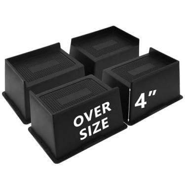 Imagem de HANIHUA Elevadores de cama de 10 cm resistentes, elevadores de móveis grandes, pacote com 4 elevadores de cama extra largos para mesa, sofá, dormitório solteiro GG, sofá, mesa, elevadores de estrutura