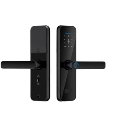 Imagem de Fechadura eletrônica inteligente para porta, wi-fi, com cartão biométrico de impressão digital, chave de desbloqueio, carga de emergência usb(240x22(5572),Black)