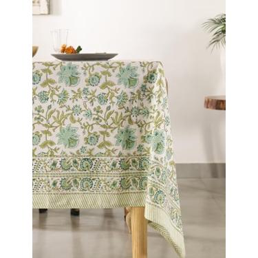 Imagem de Labhanshi Toalha de mesa retangular com estampa floral 100% algodão pré-lavada indiana | 182 x 335 cm capa de mesa decorativa grande de 10 lugares | Ação de Graças Dia dos Namorados Decoração festiva