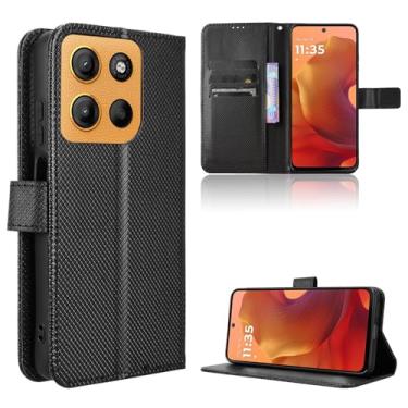 Imagem de Capa de couro compatível com Motorola Moto G15 4G, capa flip de couro PU compatível com Motorola Moto G15 Power capa preta