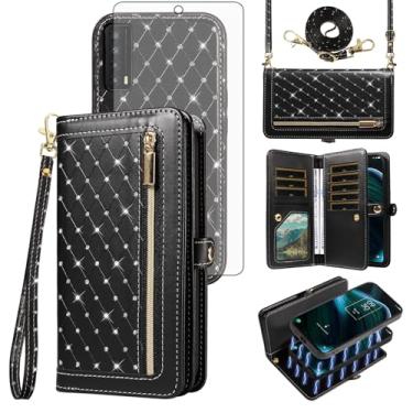 Imagem de Asuwish Capa de celular para TCL Stylus 5G 2022 com zíper carteira destacável com protetor de tela de vidro temperado, alça transversal, suporte flip para cartão de crédito TLC Stylo G5 6.81 T779W