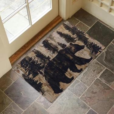 Imagem de VANZEV Tapete de porta interior rústico de floresta de ursos para entrada, 43 x 75 cm, tapete de urso da floresta com piso de árvore para decoração de casa, tapete antiderrapante para sala de estar,