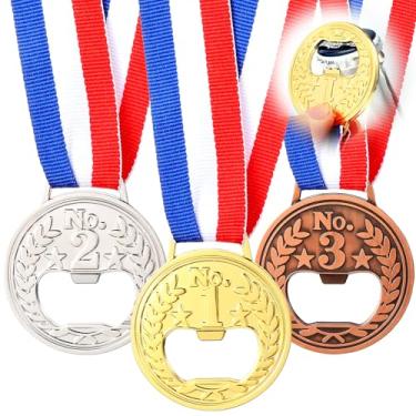 Imagem de Honeydak Abridor de garrafas plano em forma de medalha, vencedor, prêmio, metal, vinho, cerveja, ouro, prata, cobre, medalha, troféu, com fita de pescoço, para bar, bar, bar, bar, homem, cozinha,