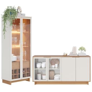 Imagem de Conjunto Sala de Jantar Cristaleira Tijuca e Buffet Vicky C05 Freijó/Off White - Mpozenato