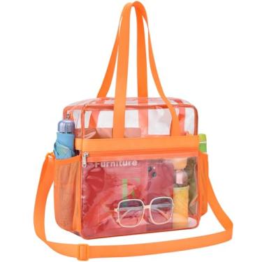 Imagem de Paxiland Bolsa transparente para eventos de estádio 30 x 15 x 30 cm, bolsa transparente com alça reforçada, bolsa transparente para shows esportivos - laranja, Laranja, Large