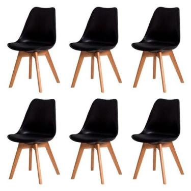 Imagem de Kit C/ 6 Cadeiras Leda Charles Eames Com Almofada Preta - UNIVERSAL MI
