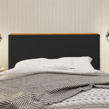 Imagem de Cabeceira Cama Box King 1,93m Estofada Detalhe em Madeira Java Veludo 
