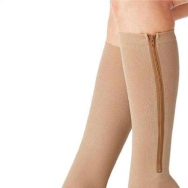 Imagem de Par de meias de alta compressao com ziper - bazar do saara, BEGE, L/XL