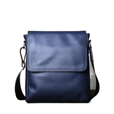 Imagem de Ombro masculino de couro Bolsa Crossbody de couro Bolsa para mochila casual masculina(Blue)