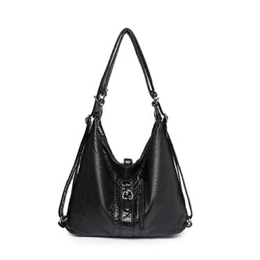 Imagem de Mochila de moda feminina bolsas de ombro de couro de qualidade feminina bolsa mensageiro de grande capacidade(Black)
