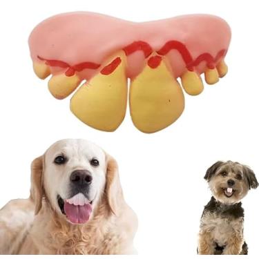 Imagem de Dente grande amarelo para cães, suportes de dentes de silicone engraçados, brinquedos criativos para mastigar cães com dentes falsos, fácil de aplicar, brinquedos interativos, acessórios adequados