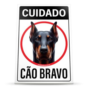 Imagem de Look Placas de Sinalização Placa Sinalização Cuidado Cão Bravo Doberman Segurança