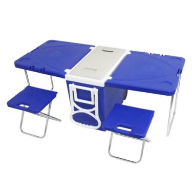 Imagem de Caixa Cooler Termica 32 Litros 5 em 1 Com Rodinhas Alças de Transporte Mesa Cadeira Multifuncional Ampamento Camping