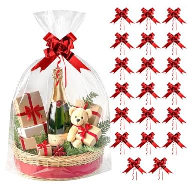 Imagem de Linsuminn 20 peças de sacos grandes de celofane, 61 x 76 cm, sacos transparentes de celofane, sacos de presente grandes e transparentes, sacos de plástico com 20 peças de flores de puxar para cestas