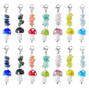 Imagem de SUPERFINDINGS Pingentes de lascas de pedras preciosas de 7 cores, pingentes de clipe, pingente de pedra, decoração com zíper, pingentes de cogumelo, lascas de pedra, com fechos de garra de lagosta,