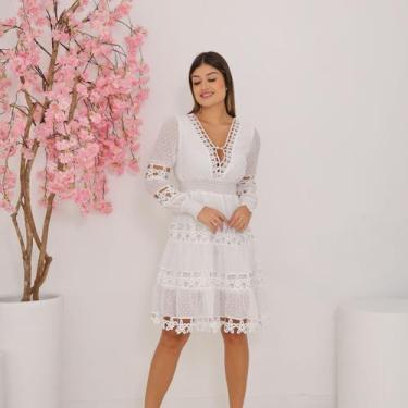 Imagem de Vestido Feminino Curso com Guipir e Babados Tendência Blogueira - SML 