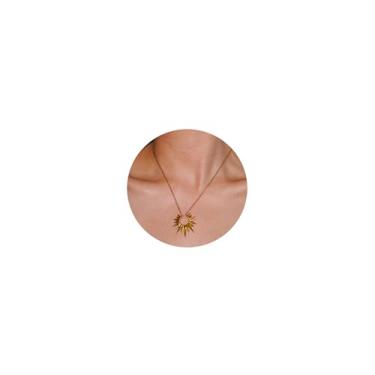 Imagem de BUBGDYFO Colar gargantilha de sol para mulheres e meninas, colar de ouro delicado com pingente de sol em ouro 14 k, joia simples, Banhado a ouro, Sem Pedra Preciosa