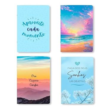 Imagem de Kit 4 Cadernos, caderneta, A5, 80 Páginas brancas Sem Pauta, 90g, Conjunto com 4 Designs, Grampeados, estilo Midori