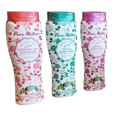 Imagem de Kit 3 Pura Mulher Sabonete Líquido Feminino Morango Menta Aróeira Flora pura