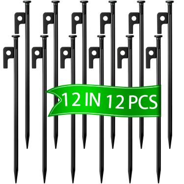 Imagem de HOUYA Pacote com 12 estacas de barraca de metal resistente, estacas de acampamento antiferrugem de 30,5 cm, estacas de aço, estacas de chão para trilhas, barracas, barracas, estacas de quintal